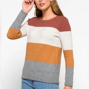 Pinque Stitch Fix Gina Crewneck Sweater Rust Stone Grey Striped Women's XL